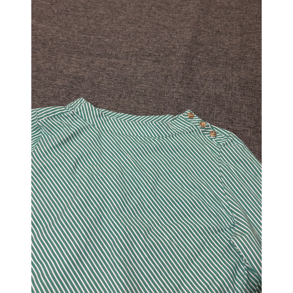 Chico's Women's 3 (16/18) Blouse Green White Striped Button Shoulder 3/4 Sleeve - Picture 5 of 8